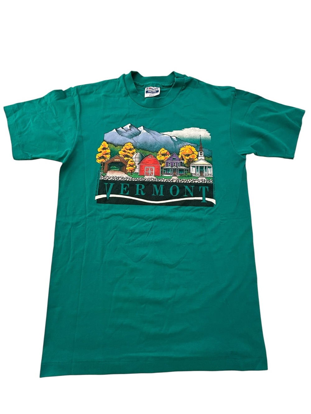 Vintage 1989 Vermont T-Shirt Green with Bold Print M